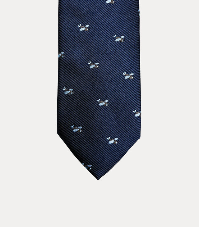 Cravatta uomo in seta 100% blu navy con fantasia piccoli aeroplani Fabio Toma Roma