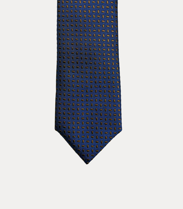 Cravatta uomo in seta 100% blu royal con micro fantasia geometrica marrone Fabio Toma Roma