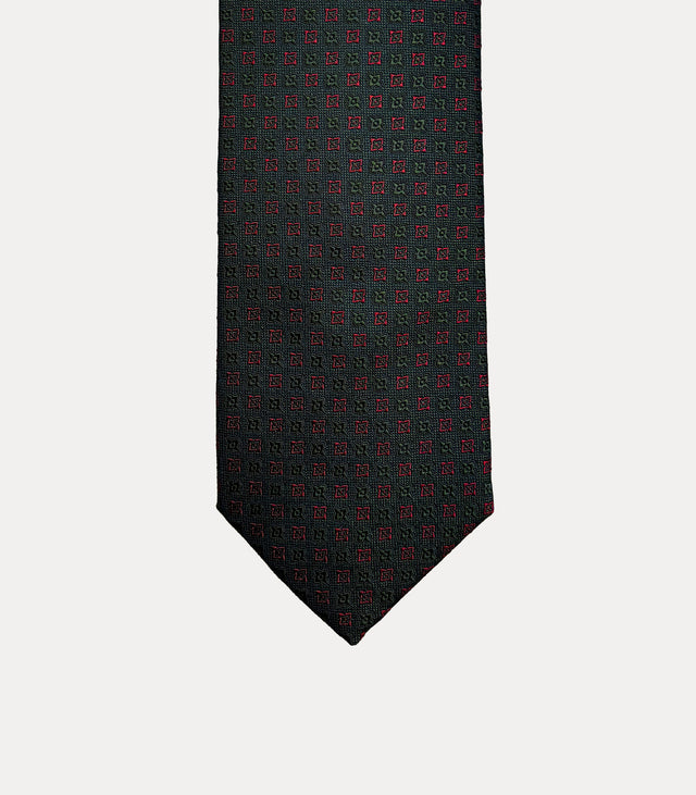Cravatta uomo in seta 100% nera con riflessi verde scuro e microfantasia bordeaux Fabio Toma Roma