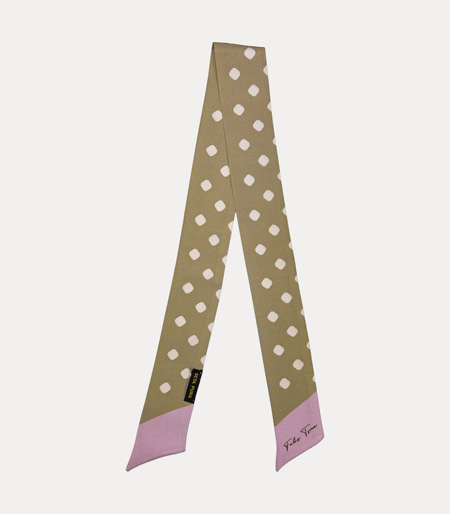 Twilly donna in seta 100% tortora con pois avorio e dettagli lilla Fabio Toma