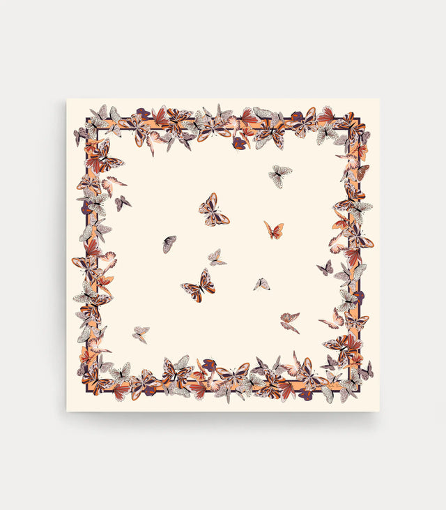 Foulard donna in seta 100% avorio 90x90 cm con fantasia farfalle Fabio Toma