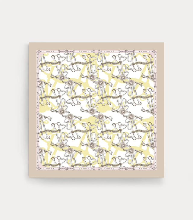 Foulard donna in seta 100% beige 90x90 cm con fantasia briglie equestri Fabio Toma