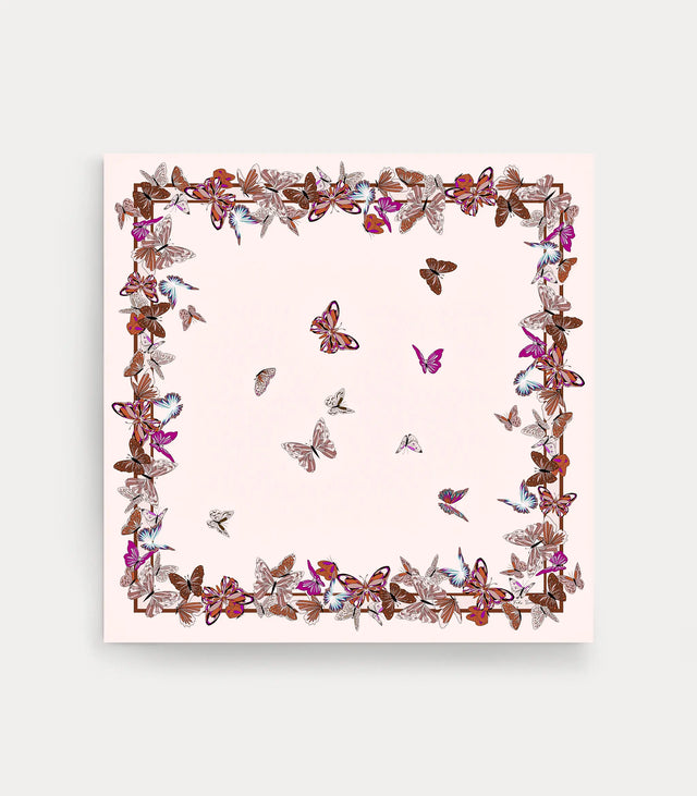 Foulard donna in seta 100% rosa cipria 90x90 cm con fantasia farfalle Fabio Toma