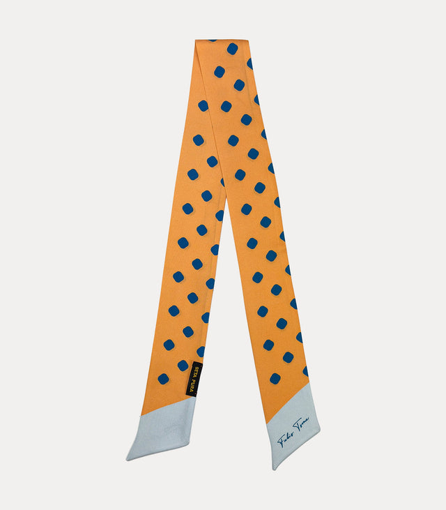 Twilly donna in seta 100% arancio con pois blu e dettagli azzurri Fabio Toma