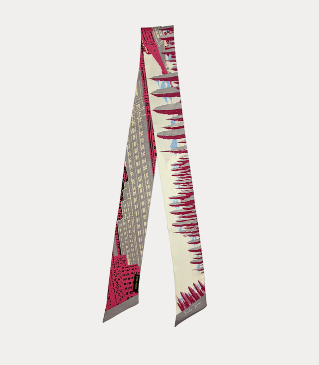 Twilly donna in seta 100% avorio e fucsia con fantasia skyline urbano Fabio Toma