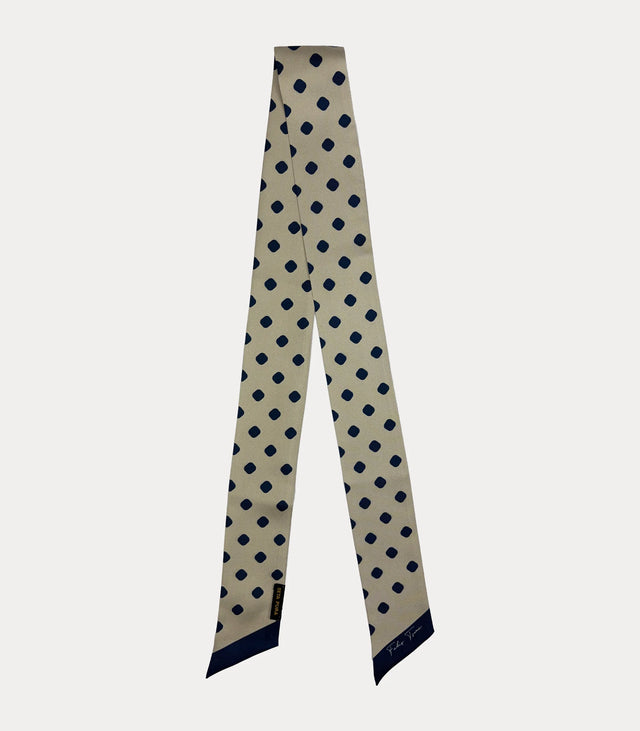 Twilly donna in seta 100% beige con pois blu navy Fabio Toma