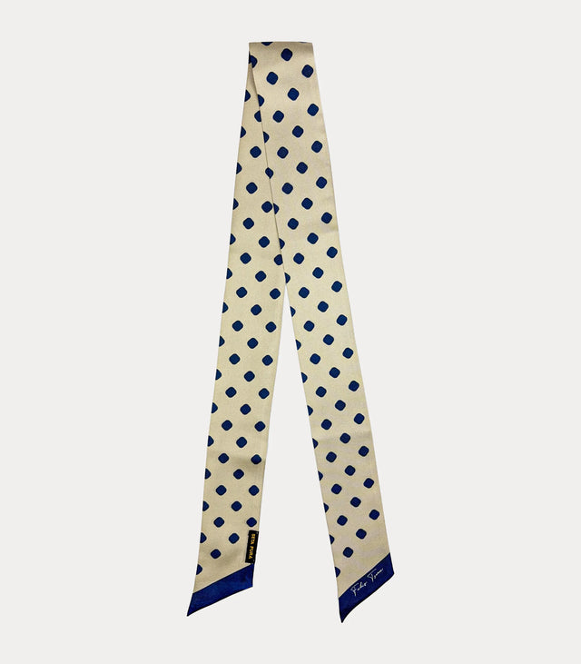 Twilly donna in seta 100% beige con pois blu navy Fabio Toma