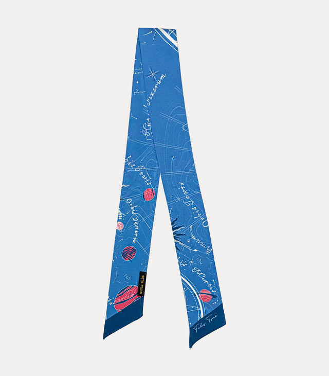 Twilly donna in seta 100% blu con pianeti e fantasia universo Fabio Toma