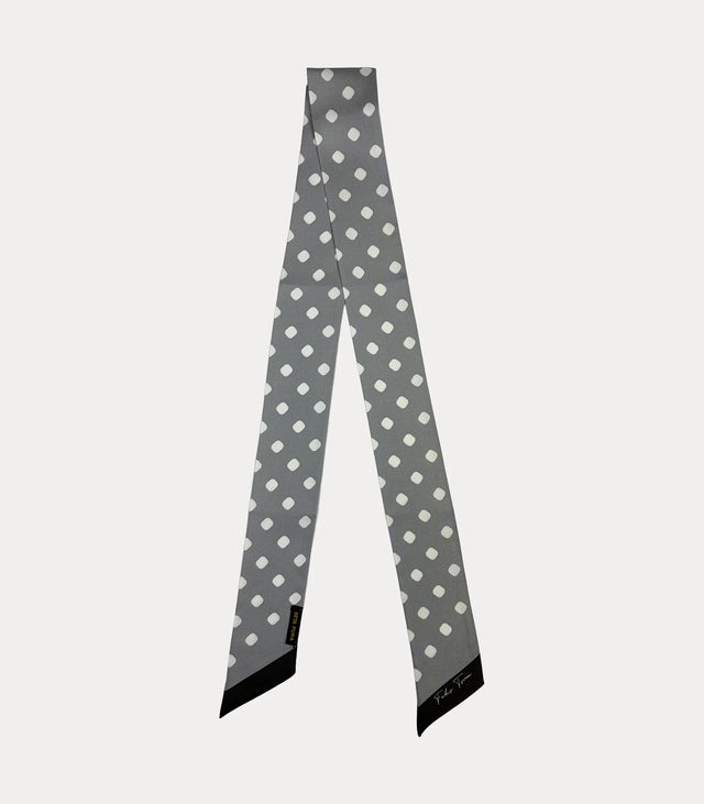 Twilly donna in seta 100% grigio con pois geometrici avorio Fabio Toma
