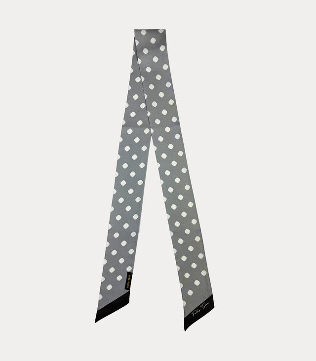 Twilly donna in seta 100% grigio con pois geometrici avorio Fabio Toma