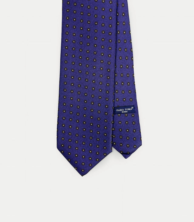 Cravatta blu viola in seta con micro puntini marroni
