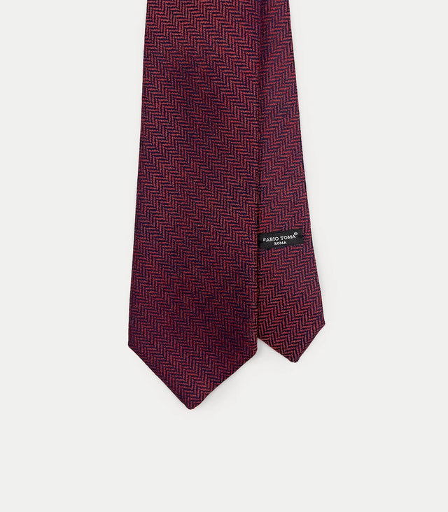 Cravatta bordeaux e blu in lana con tessitura spigata