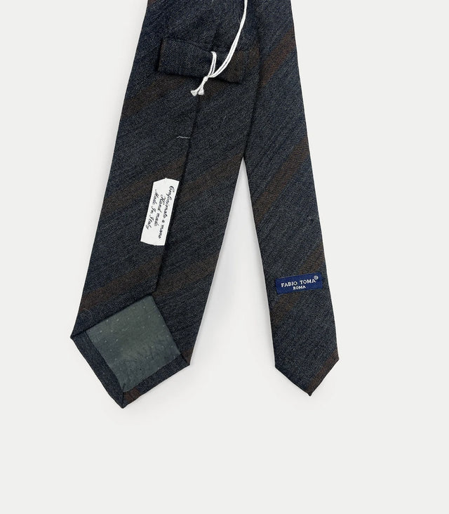 Retro cravatta blu antracite in lana a righe