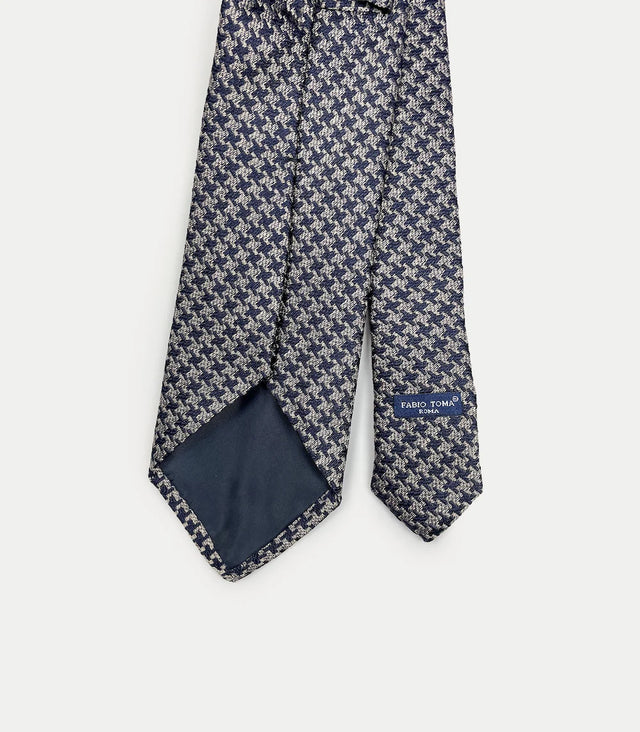 Retro cravatta blu e beige in seta con disegno geometrico