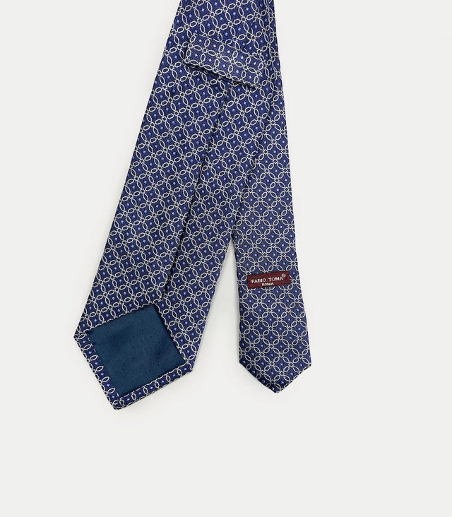 Retro cravatta blu in seta con pattern floreale geometrico