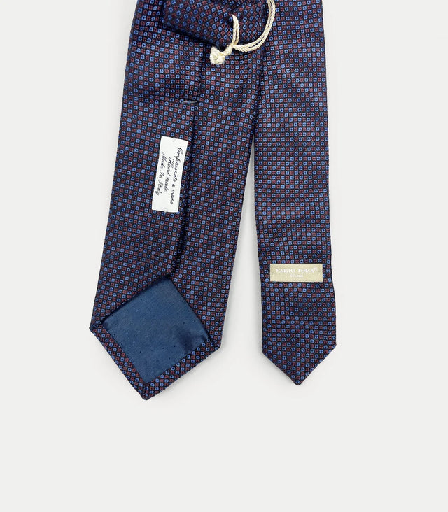 Retro cravatta blu in cashmere con pattern geometrico