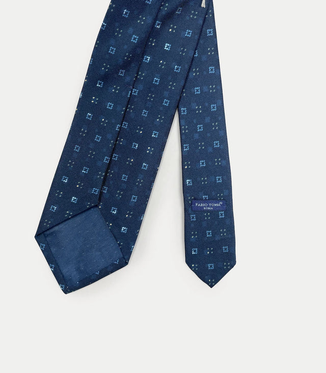 Retro cravatta blu in seta con fantasia a quadrati
