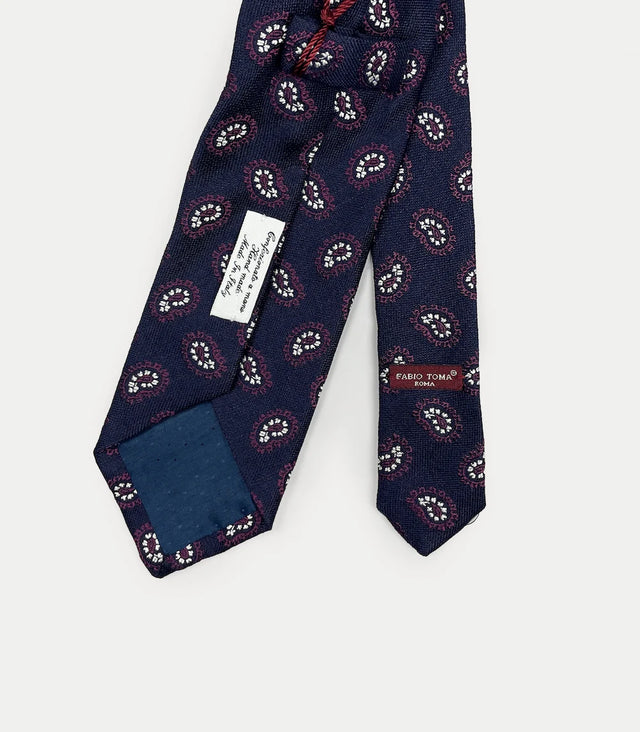 Retro cravatta blu navy in seta con fantasia paisley