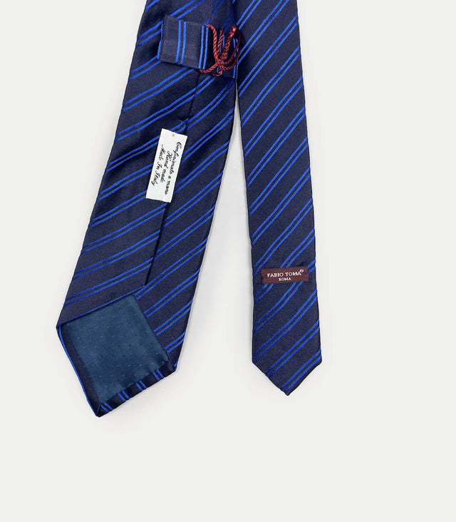 Retro cravatta blu navy in seta a righe