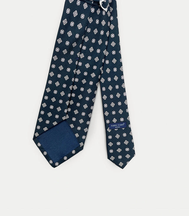 Retro cravatta blu notte in seta con pattern geometrico
