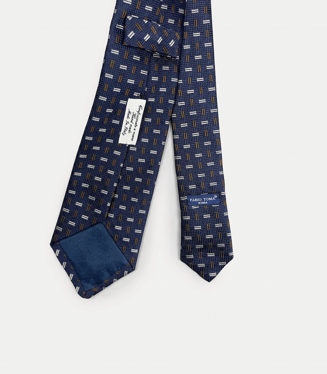 Retro cravatta blu notte in seta con pattern a barre
