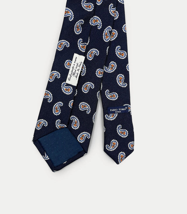 Retro cravatta blu notte in seta con pattern Paisley