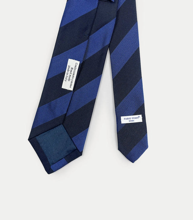 Retro cravatta blu notte in seta e cotone jacquard a righe