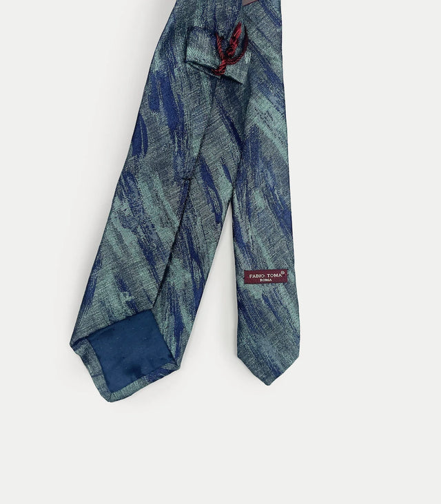 Retro cravatta blu petrolio in seta con pattern astratto