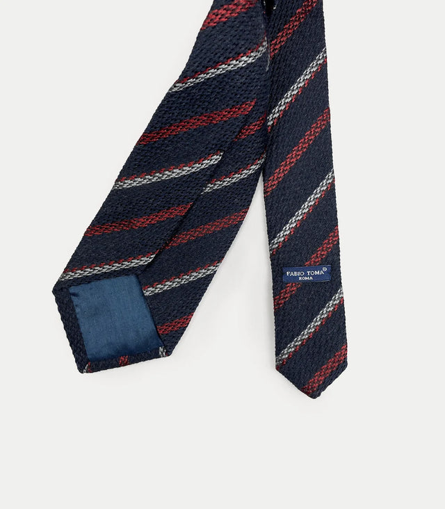 Retro cravatta blu rigata in lana e seta