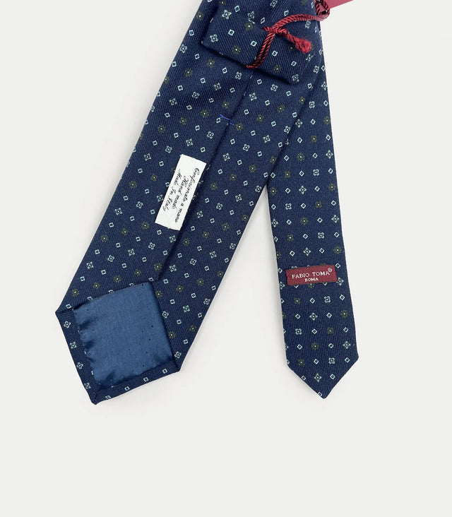 Retro cravatta blu scuro in lana con microfantasia