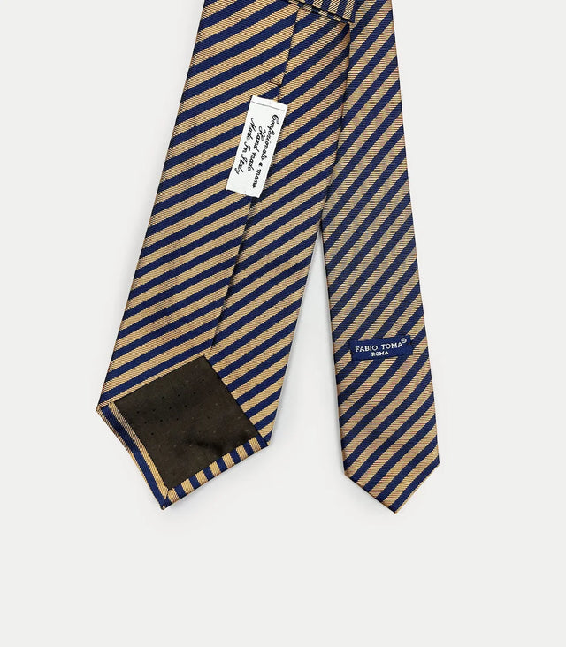 Retro cravatta blu scuro in seta a righe oro