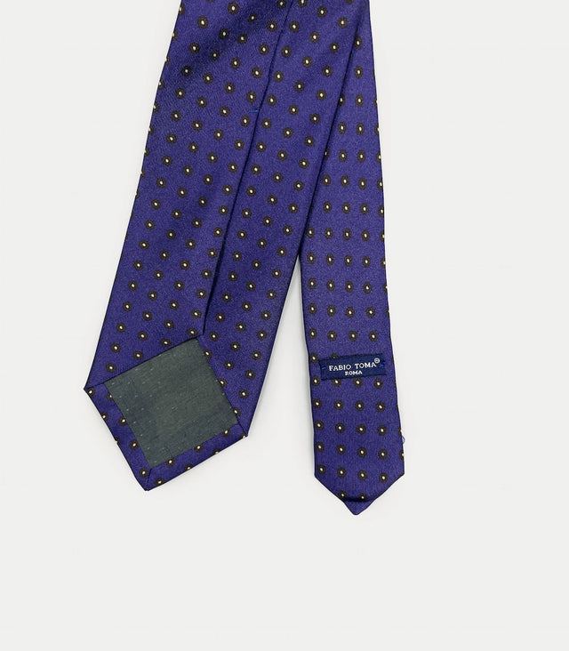Retro cravatta blu viola in seta con pattern a puntini