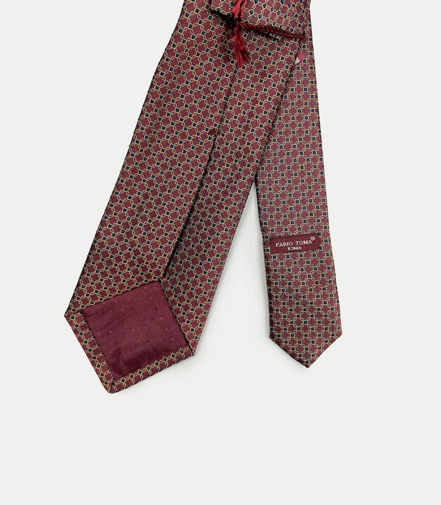 Retro cravatta bordeaux a geometria blu e gialla