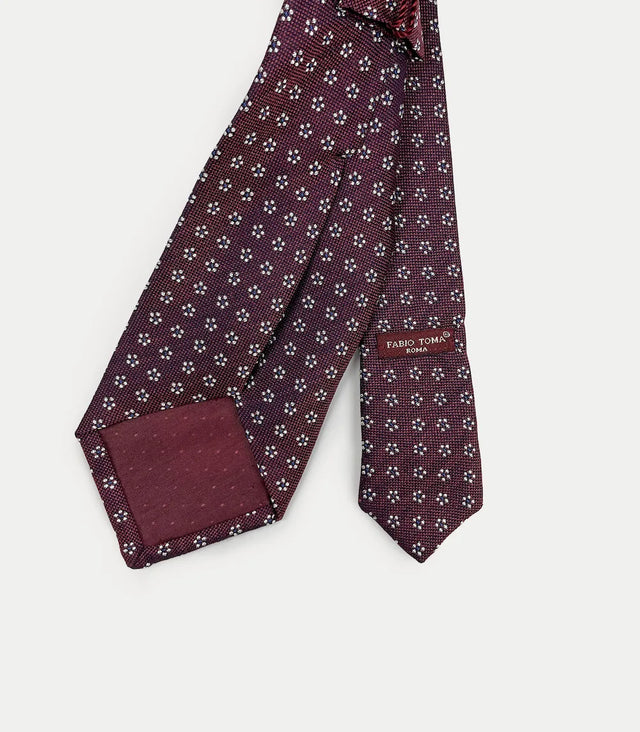 Retro cravatta in seta bordeaux con disegno floreale regolare
