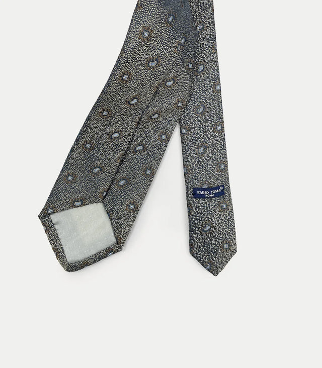 Retro cravatta grigia paisley e medaglioni in seta e cotone