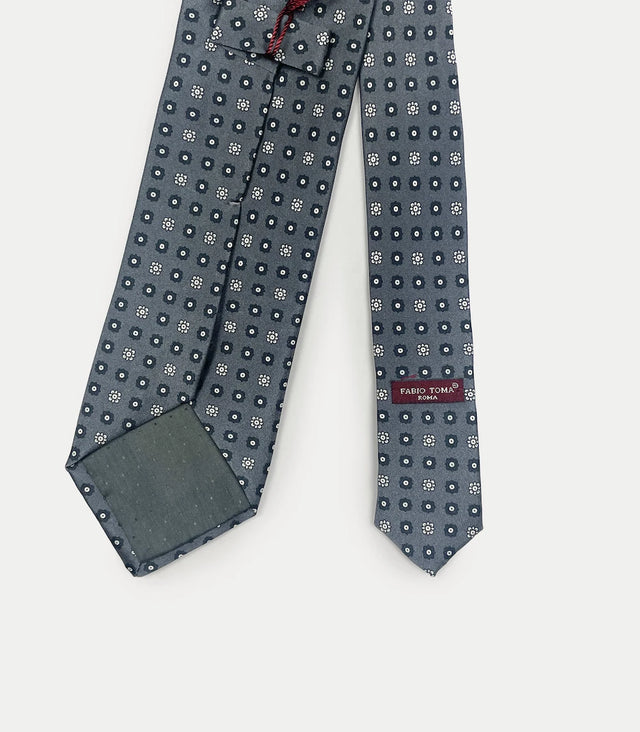 Retro cravatta grigio scuro in seta twill con pattern geometrico floreale