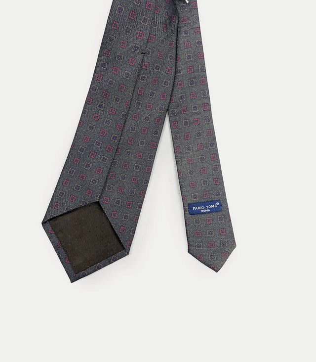 Retro cravatta grigio scuro in seta con pattern geometrico