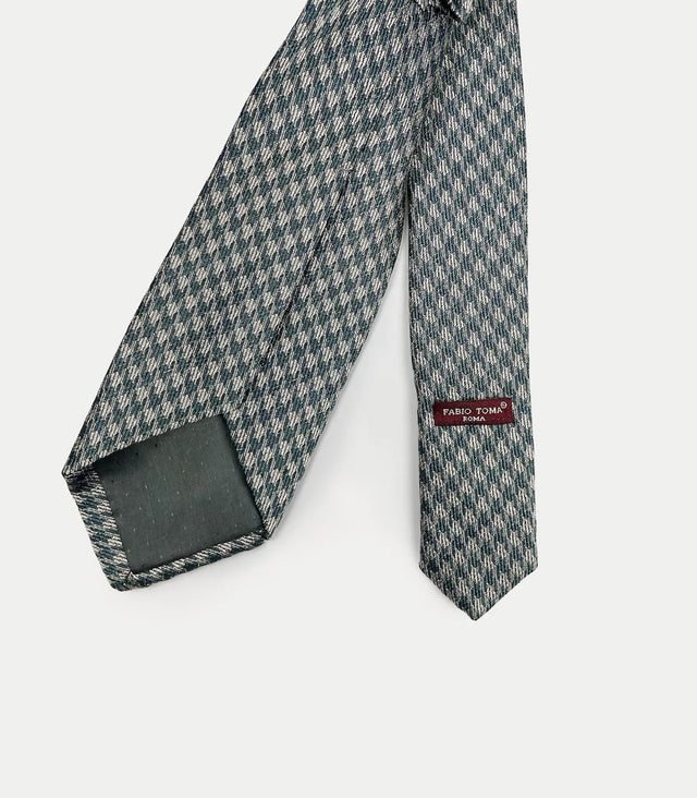 Retro cravatta seta verde con motivo geometrico chiaro