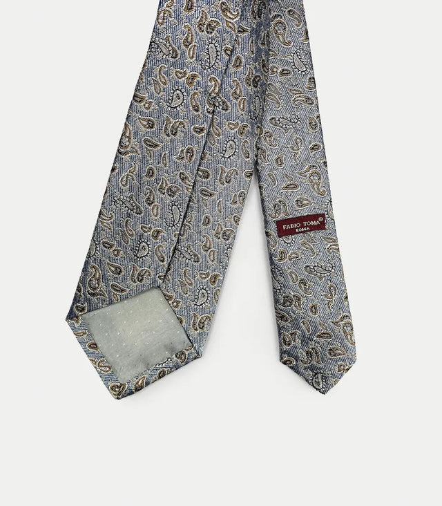Retro cravatta paisley azzurro beige in seta 100%