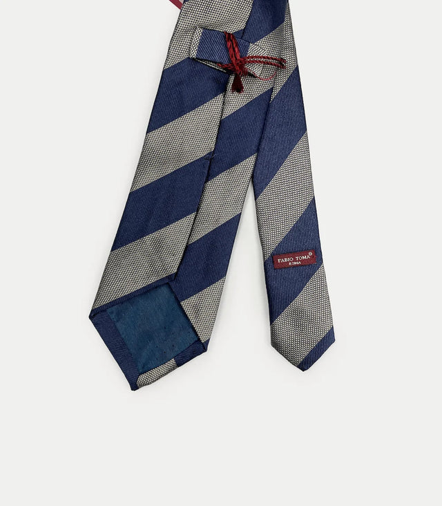 Retro cravatta regimental blu e grigio in pura seta