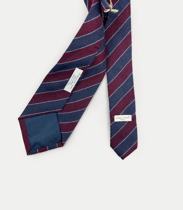 Retro cravatta rigata blu e bordeaux in puro cashmere