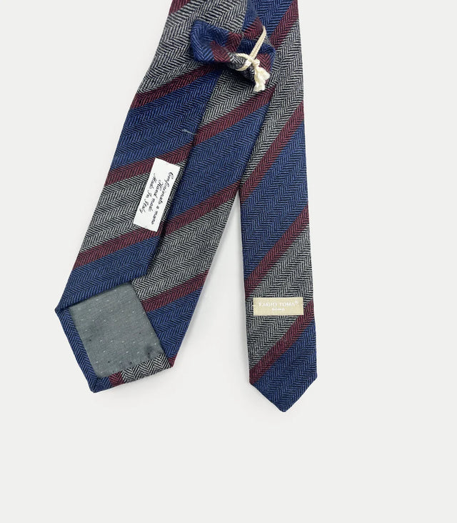 Retro cravatta a righe in cashmere blu, grigio e bordeaux