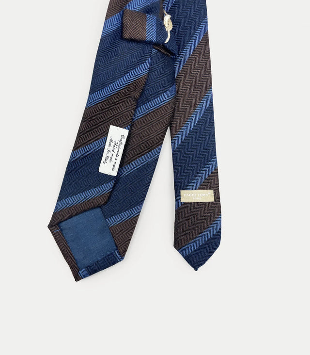 Retro cravatta a righe in cashmere blu e marrone