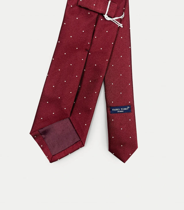 Retro cravatta rosso bordeaux in seta con pois