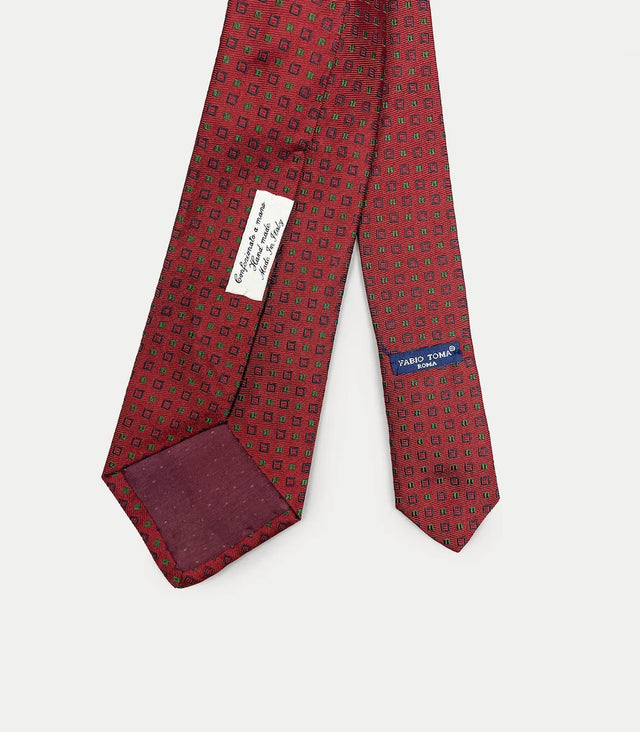 Retro cravatta rosso mattone in seta con pattern a quadretti