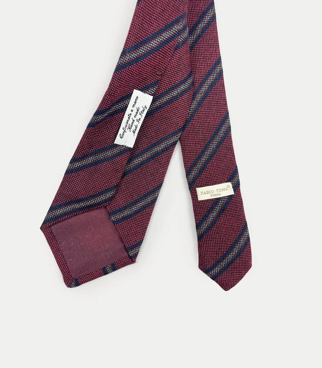 Retro cravatta cashmere rosso rubino con motivo a righe