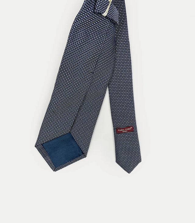 Retro cravatta extra lunga in seta blu con motivo microfantasia quadrettata