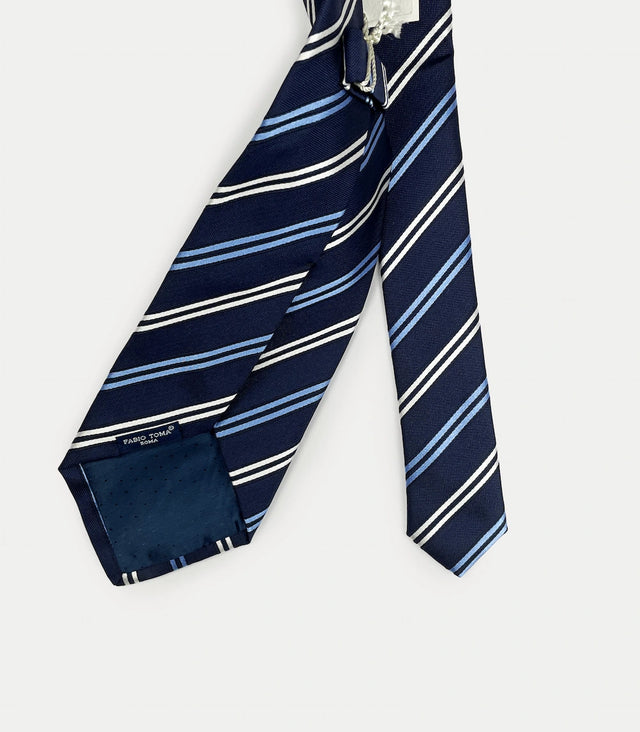 Retro cravatta extra lunga in seta blu con motivo a righe