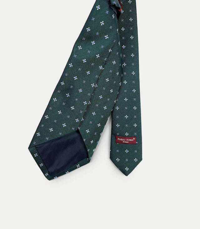 Retro cravatta verde a microfantasia in seta