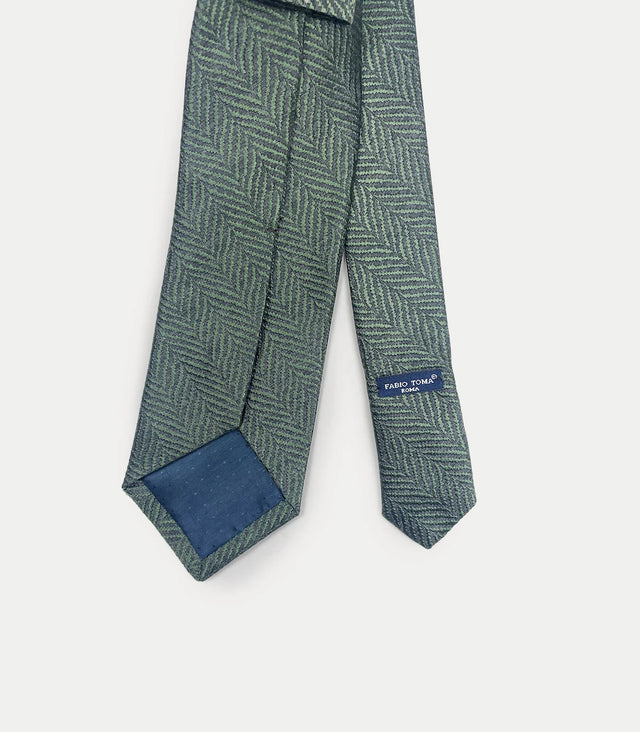 Retro cravatta verde oliva in seta con pattern spigato